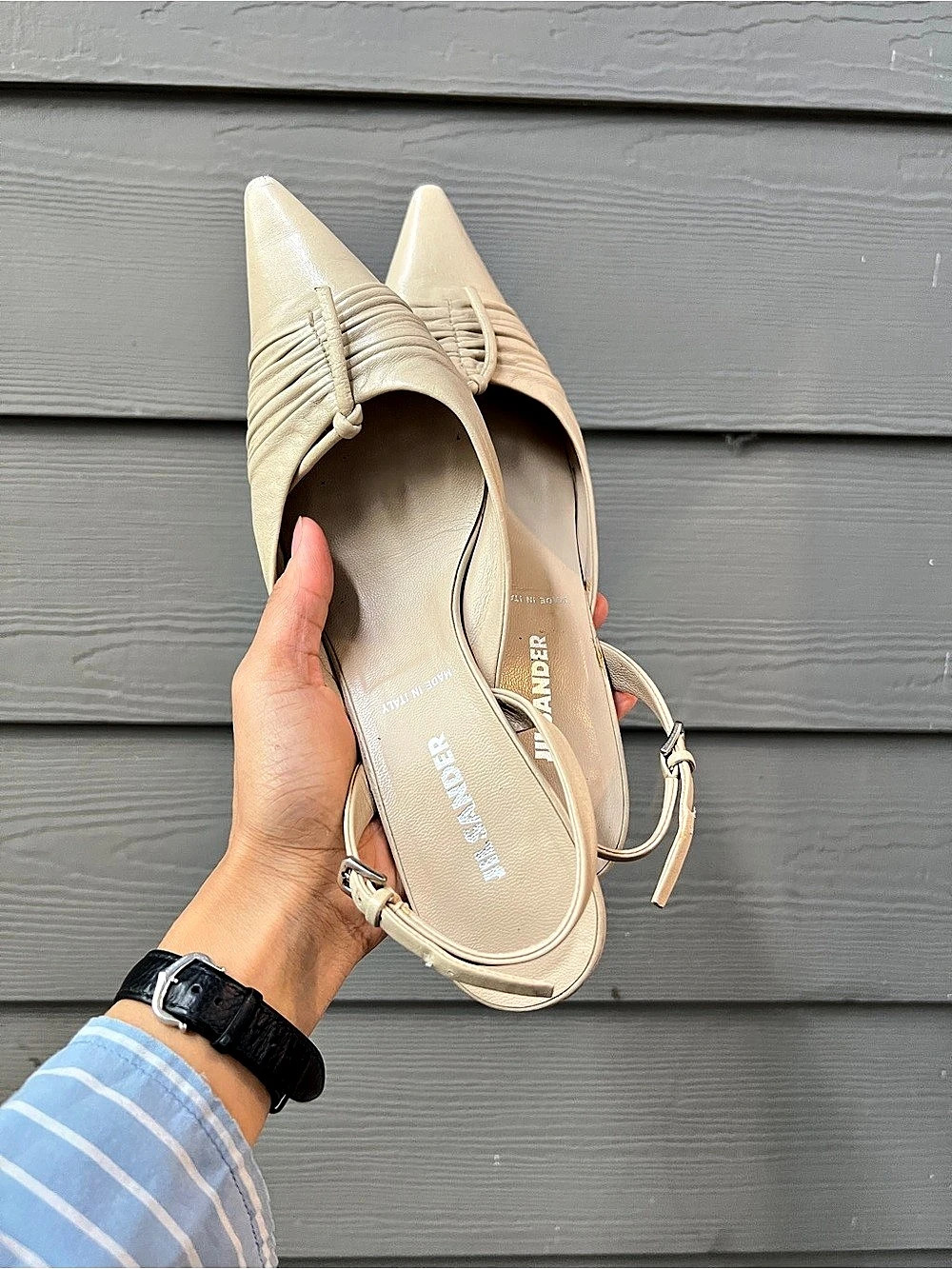 Jil Sander Pointed-Toe Ruched Slingbacks